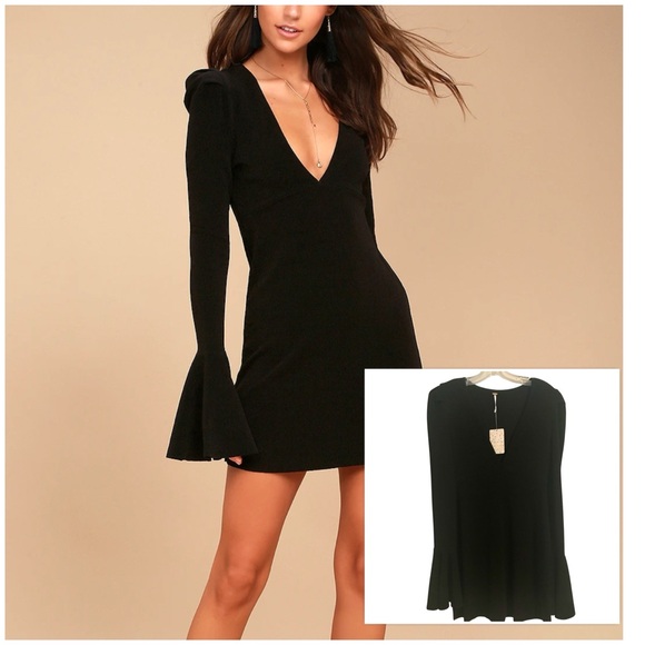 Free People Dresses & Skirts - New FREE PEOPLE Talk About It Black Long Sleeve Mini Dress NWT